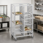 Thumbnail image #3 for Channel Manufacturing 457A Double-Section Aluminum Cafeteria Tray Rack, 80-Tray Capacity, 14 x 18 in Trays, 3 in Spacing