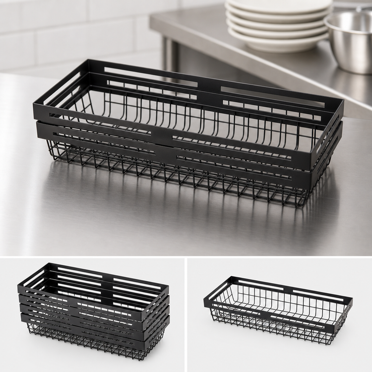 Product image #4 for American Metalcraft Rectangular Nestable Black Metal Serving Basket, 15 x 6 Inches