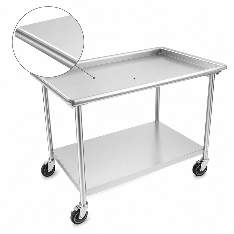 Product image #3 for John Boos 36-7/8-Inch Stainless Steel Sorting Table with Raised Edge, Undershelf, and Locking Casters