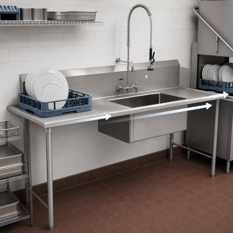 Product image #3 for Pro-Bowl 36-Inch Straight Stainless Steel Soiled Dishtable with Left-to-Right Operation and 20 x 20 x 8-Inch Pre-Rinse Sink Bowl