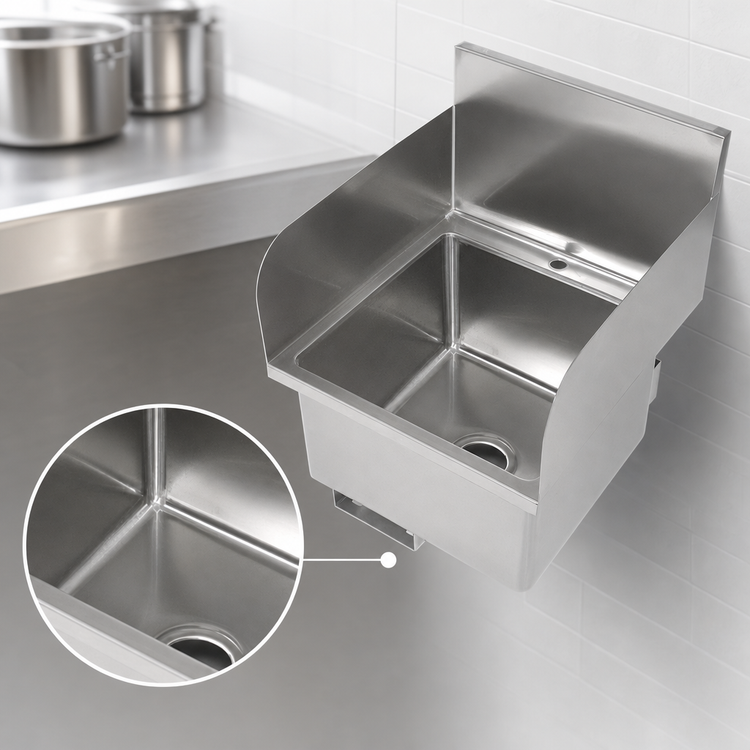 Product image #3 for John Boos Pro-Bowl PBHS-W-1616-SSLR-X Wall-Mount Hand Wash Sink — 16 x 16 x 10 Inch Bowl with Left/Right Side Splashes