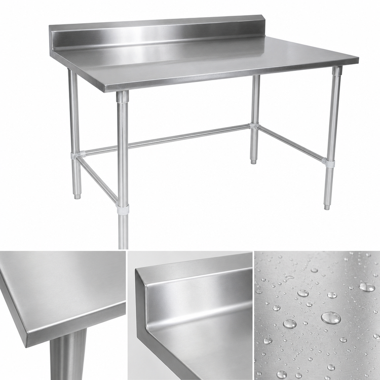 Product image #3 for John Boos Stallion 120" x 30" Stainless Steel Work Table with 5" Backsplash and Open Galvanized Base
