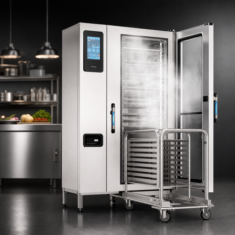 Product image #3 for Alto-Shaam Prodigi™ PRO 20-10E PRO Electric Boiler-Free 20-Pan Floor Model Combi Oven/Steamer with Roll-In Cart