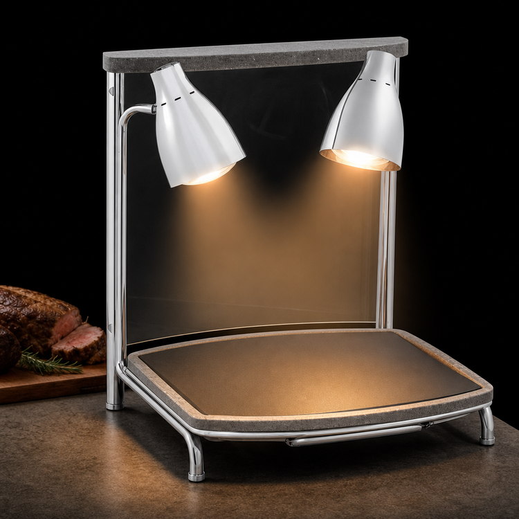 Product image #3 for Vollrath Contoured Countertop Carving Station with Dual 250W Heat Lamps and Tempered Glass Breath Guard, 24-1/2" W x 21-5/8" D x 26-11/16" H