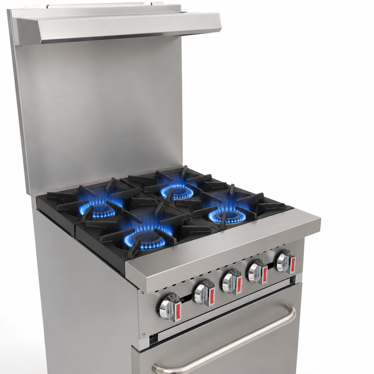 Product image #4 for General 24-Inch 4-Burner Natural Gas Commercial Range with 20-Inch Oven and Hi-Shelf Backriser