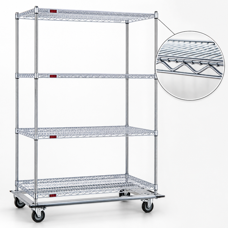 Product image #3 for EAGLEbrite Zinc 4-Tier 60" x 18" Open Wire Dolly Truck with Poly Swivel Casters
