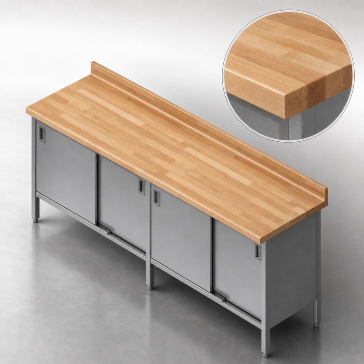 Product image #3 for John Boos 84-Inch x 24-Inch Wood Top Work Table with Stainless Steel Cabinet Base and Sliding Doors