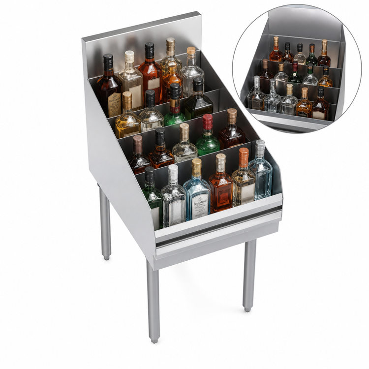 Product image #3 for Krowne Royal Series Freestanding Underbar Liquor Bottle Display Unit, 18 x 24 Inch, 16-Bottle Capacity, Stainless Steel