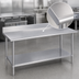 Thumbnail image #3 for Duke 30 x 120-Inch 16-Gauge 300 Series Stainless Steel Work Table with 5-Inch Riser, Stainless Undershelf and Posts