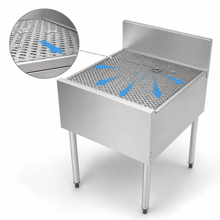 Product image #4 for Top Shelf 24-Inch x 24-Inch Freestanding Stainless Steel Underbar Drainboard with 6-Inch Backsplash