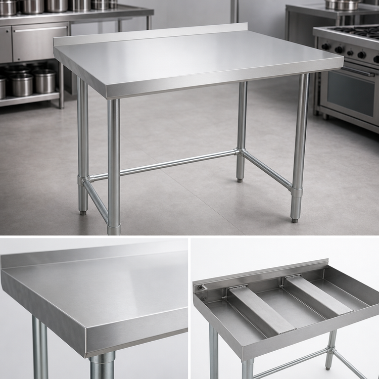 Product image #3 for 72-Inch x 30-Inch Open Base Stainless Steel Work Table with 1-1/2-Inch Rear Riser