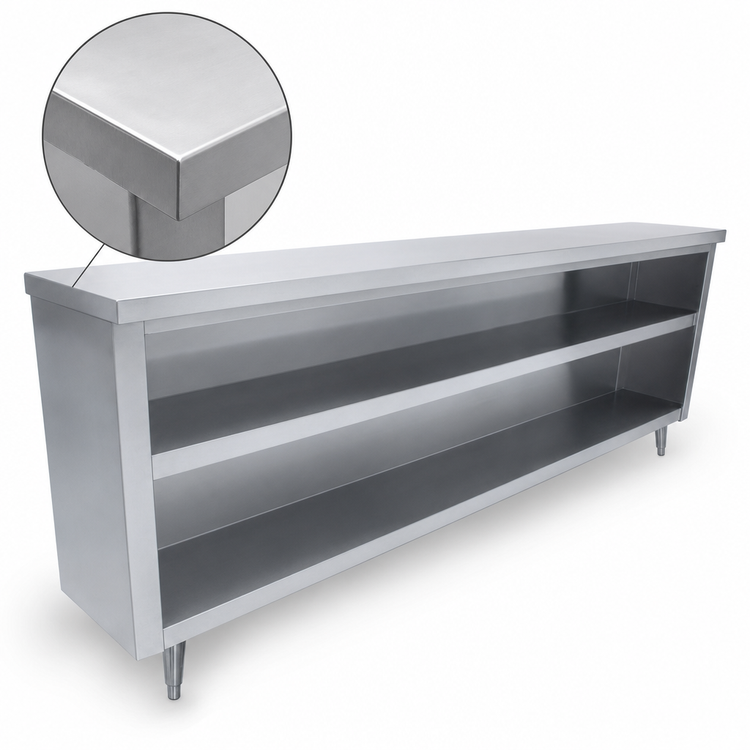 Product image #3 for Advance Tabco 144-Inch W x 18-Inch D Stainless Steel Dish Cabinet with Open Base and Mid-Shelf
