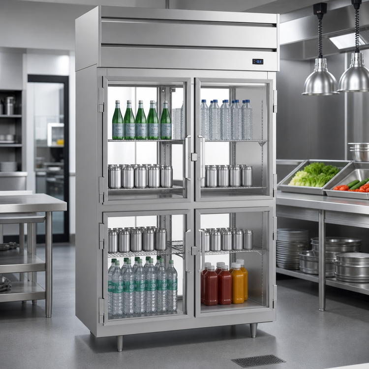 Product image #3 for Beverage-Air P Series 48.66 Cu. Ft. Two-Section Pass-Thru Freezer with 8 Half-Glass Doors