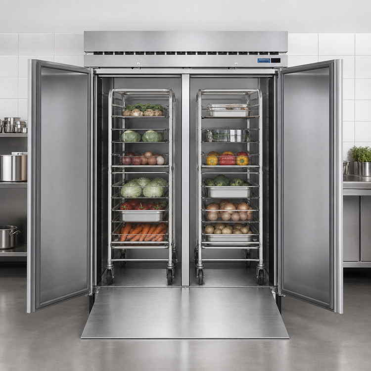 Product image #3 for Hoshizaki Steelheart Two-Section Roll-In Refrigerator, 78.35 Cu. Ft., Top-Mounted Self-Contained, Solid Hinged Doors, Stainless Steel