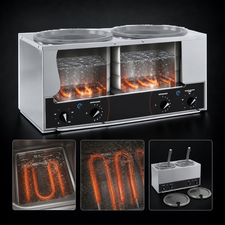 Product image #3 for Vollrath Cayenne® Twin Well 7-Quart Countertop Rethermalizer Package with Insets, Covers, and Ladles