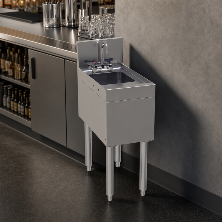 Product image #3 for Glastender Free-Standing Underbar Hand Sink Unit with Deck-Mount Faucet, 12"W x 24"D, Stainless Steel