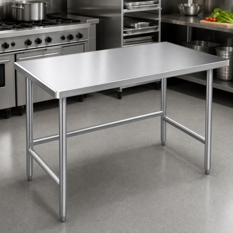 Product image #3 for Advance Tabco 84-Inch x 24-Inch 14-Gauge 304 Stainless Steel Work Table with Open Galvanized Base and Non-Drip Edge