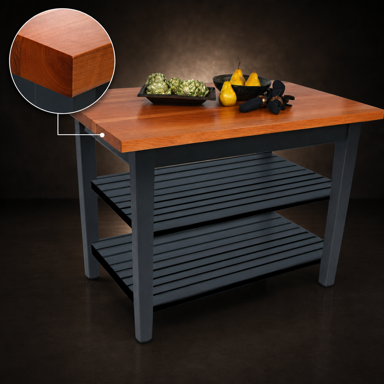 Product image #3 for Rouge et Noir Le Classique 48" x 25" Island Commercial Work Table with American Cherry Edge-Grain Top and 2 Undershelves