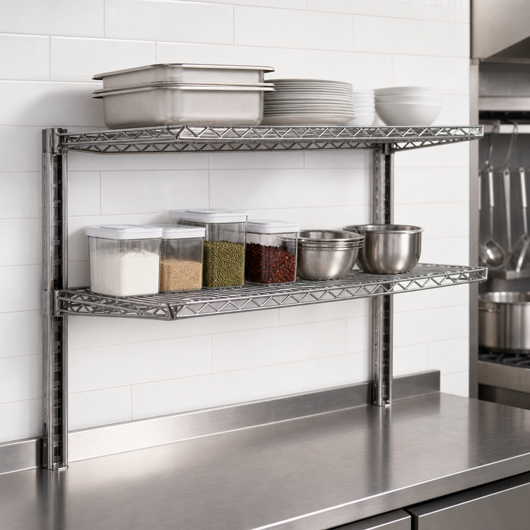 Product image #3 for Eagle Group 30-Inch x 12-Inch Stainless Steel Wire Cantilever Shelf with 1-Inch Wraparound Ledge