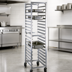 Thumbnail image #3 for New Age 1505 Full-Height Open-Sided End-Loading Aluminum Steam Table Pan Rack, 20-Pan, 3-Inch Spacing, 5-Inch Stem Casters