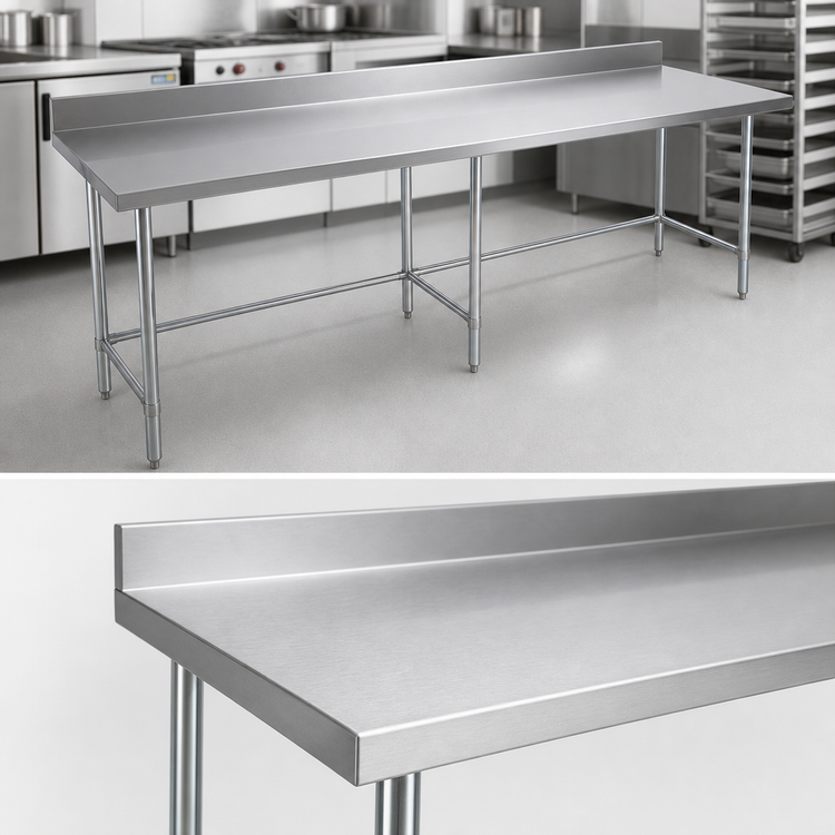 Product image #3 for BK Resources Open Base Stainless Steel Work Table, 84-Inch x 24-Inch, 5-Inch Backsplash