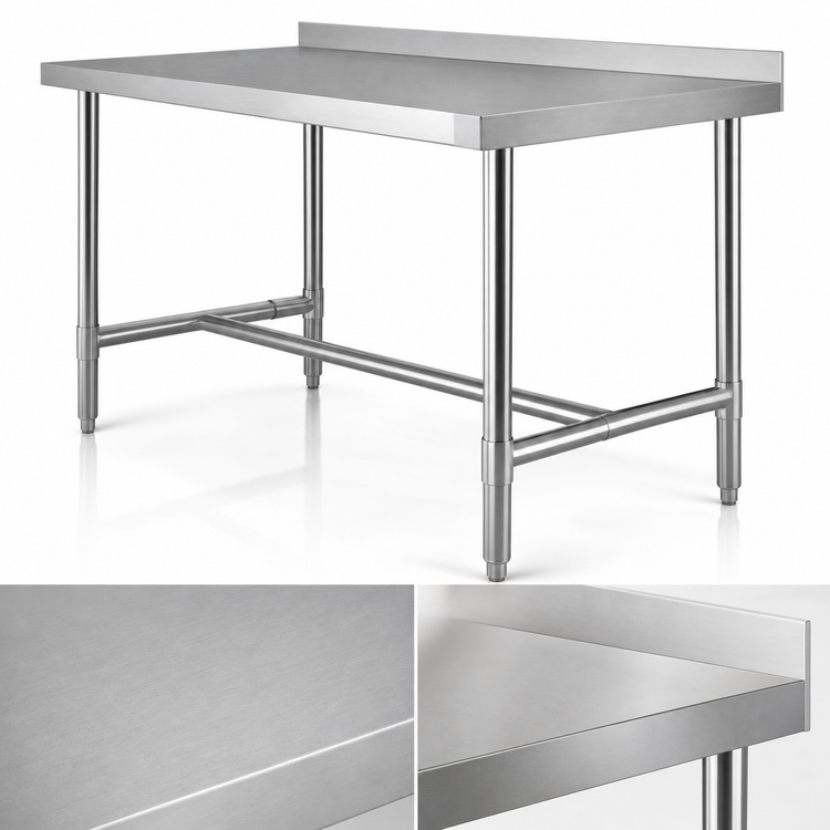 Product image #3 for 84-Inch x 30-Inch Stainless Steel Open Base Work Table with 2-Inch Rear Up-Turn