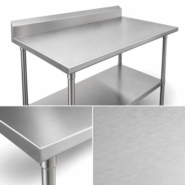 Product image #3 for John Boos Stallion 60 x 30-Inch 16-Gauge Stainless Steel Top Work Table with 5-Inch Backsplash, Safety Edge and Galvanized Undershelf