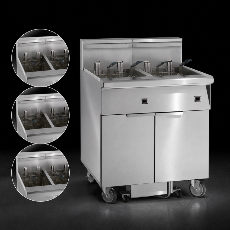 Product image #3 for Imperial Electric Floor Model Fryer with Built-In Space Saver Filter System, 3 x 50 lb. Tanks