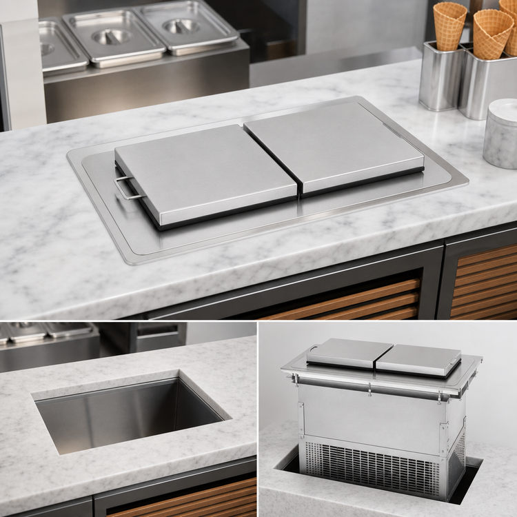 Product image #3 for Glastender Drop-In Dipping Ice Cream Freezer with Stainless Steel Flip Lid, 2 x 3-Gallon Can Capacity