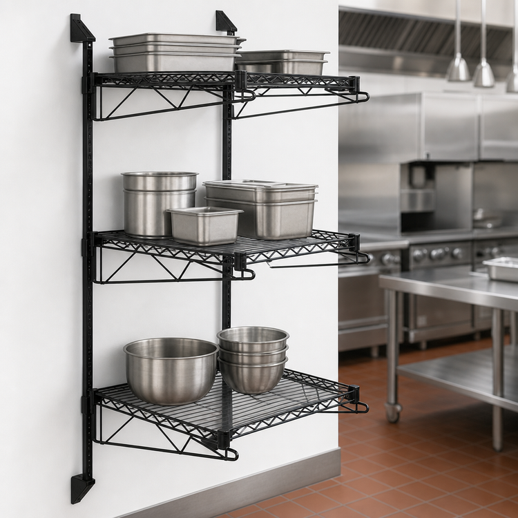 Product image #3 for Quantum Cantilever Wall-Mount Shelf Starter Unit with 3 Wire Shelves and 54-Inch Posts