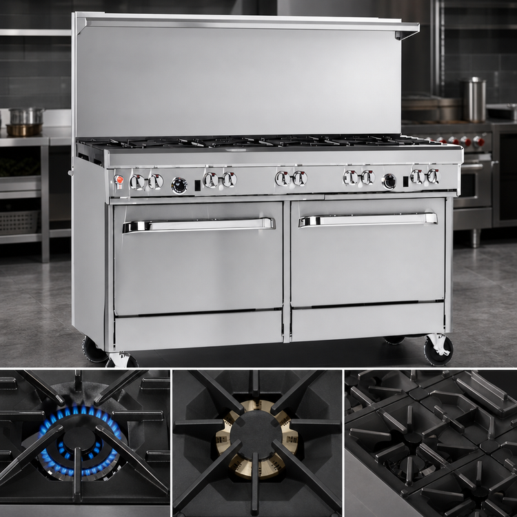 Product image #3 for Southbend Ultimate 60-Inch Gas Restaurant Range with Mixed Burner Top, Two Cabinets, and Hi-Shelf Backriser