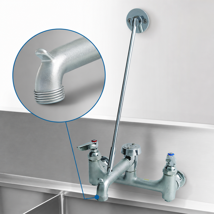 Product image #3 for T&S Brass B-0665-CR-BSTR Wall-Mount Service Sink Faucet with Vacuum Breaker Hook Nozzle, 9 Inch Spout, Rough Chrome