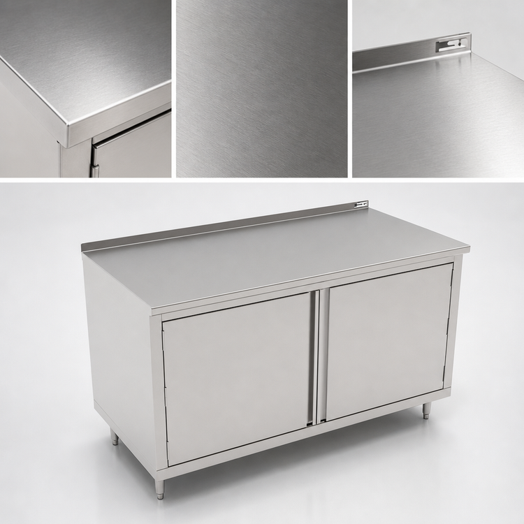 Product image #3 for John Boos Cabinet Base Enclosed Work Table with Hinged Doors, 84"W x 24"D, 16-Gauge Stainless Steel Top, 1-1/2" Rear Upturn