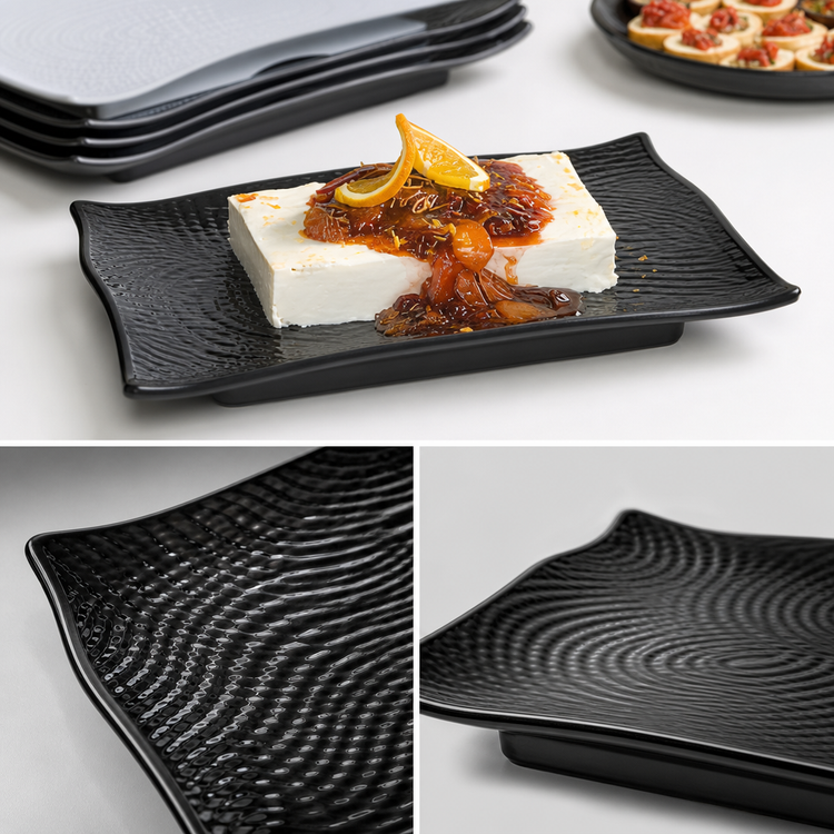 Product image #3 for Carlisle Terra Rectangular Textured Melamine Displayware Platter, 13-1/2 x 9-1/4 Inch, Black