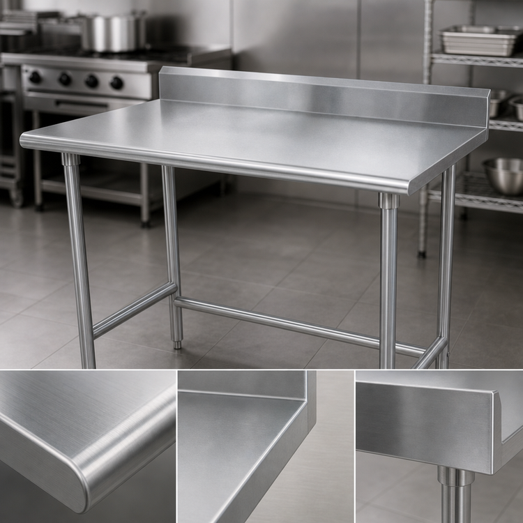 Product image #3 for Advance Tabco Special Value Series 48" x 30" 16-Gauge 430 Stainless Steel Work Table with 5" Backsplash and Open Galvanized Base