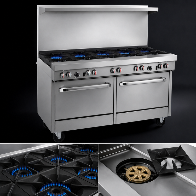 Product image #3 for Southbend S-Series 60-Inch Natural Gas Restaurant Range with 6 Open Burners, 24-Inch Raised Griddle/Broiler, Convection Oven and Cabinet Base