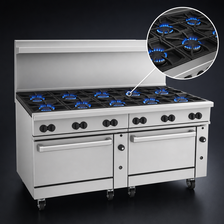 Product image #3 for Wolf Challenger XL 72-Inch Commercial Gas Restaurant Range with 12 Open Burners, Standard Oven and Convection Oven