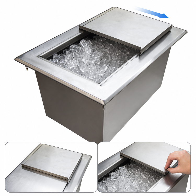Product image #3 for BK Resources Drop-In Ice Bin with Sliding Cover, Without Cold Plate, 304 Stainless Steel