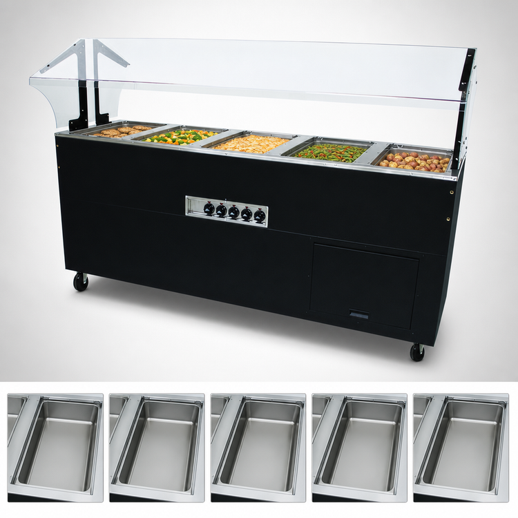 Product image #3 for Advance Tabco Triumph Supreme Portable Electric Hot Food Buffet Table with 5 Sealed Wells and Sneeze Guard