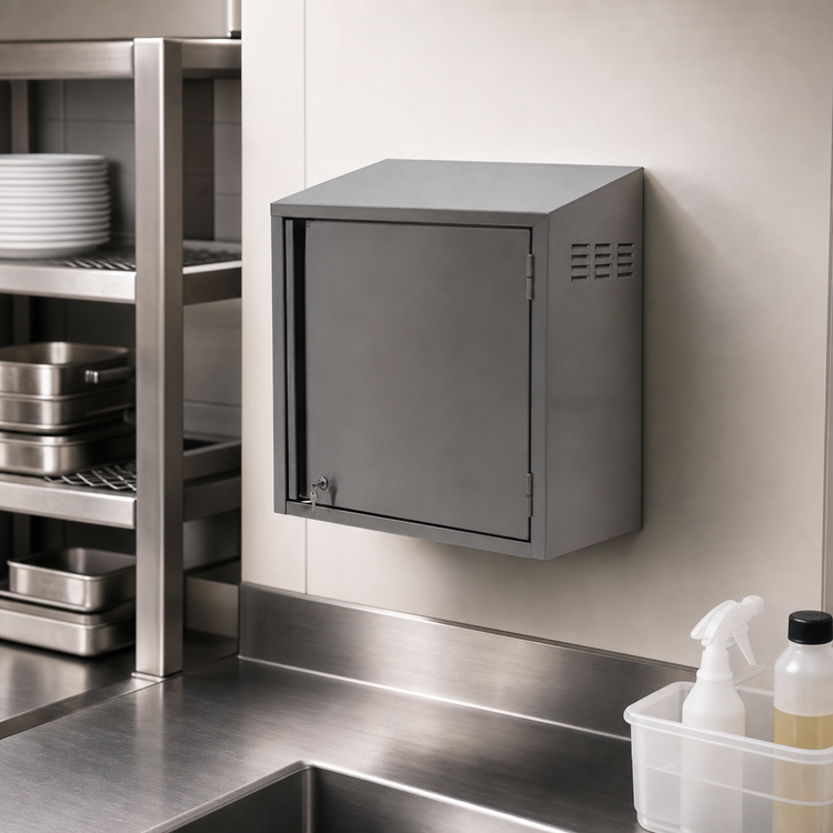 Product image #3 for Eagle Group Wall-Mounted Chemical Storage Cabinet with Locking Right-Hinged Door, 24 x 15 x 28 Inches, 400 Series Stainless Steel