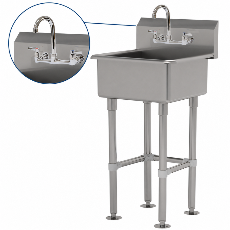 Product image #3 for Advance Tabco FC-FM-2219-F Freestanding Stainless Steel Service Sink with K-159 Gooseneck Faucet, 20 x 19-1/2 In. Bowl