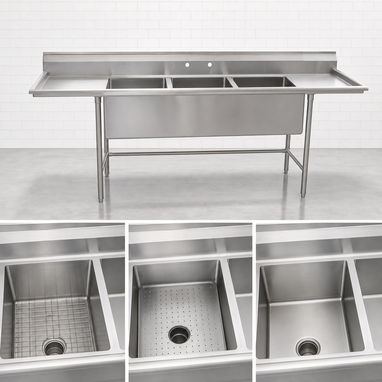 Product image #3 for Eagle Group S14 Series 3-Compartment Sink with Right Drainboard, 95-1/2-Inch x 27-Inch, 14-Gauge Stainless Steel