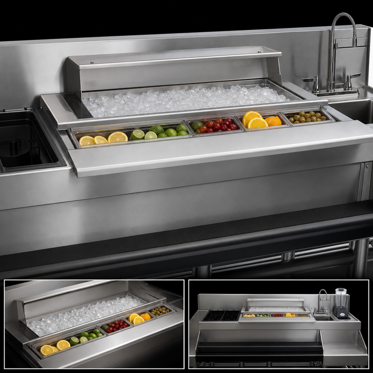 Product image #3 for Spec-Bar CCS-72-1 72 Inch Stainless Steel Underbar Ice Bin/Cocktail Station with Blender Station