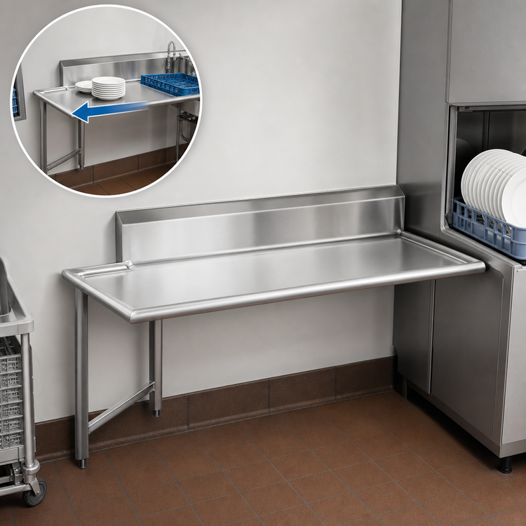Product image #3 for Omcan USA 26-Inch Left-Side Straight Stainless Steel Clean Dish Table