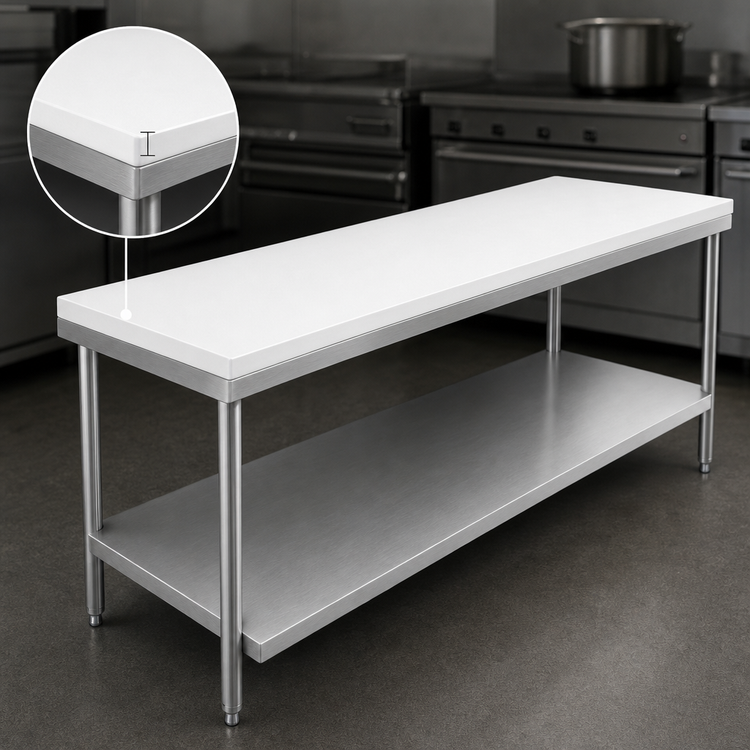 Product image #3 for 96-Inch x 24-Inch Flat Top Poly-Top Work Table with Adjustable Stainless Steel Undershelf