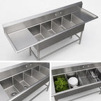 Thumbnail image #3 for John Boos Pro-Bowl 4PB18-2D24 4-Compartment Stainless Steel Sink, 12-Inch Deep, 18-Inch Compartments, Left & Right Drainboards