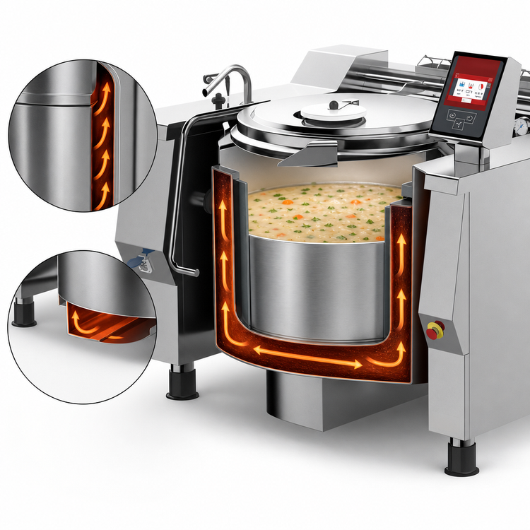 Product image #3 for Baskett UPRIG078_V1 78 Gallon Gas Indirect Heat Tilting Kettle