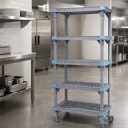 Thumbnail image #3 for Quantum Millenia QPM217274VS-5 Mobile Gray Polymer Shelving Starter Unit, 5 Open-Grid Shelves, 72"W x 21"D x 74"H