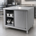 Thumbnail image #3 for Klinger's Trading CB2460-W/SHELF 60-Inch Stainless Steel Enclosed Work Table with Sliding Doors, Middle Shelf, Flat Top