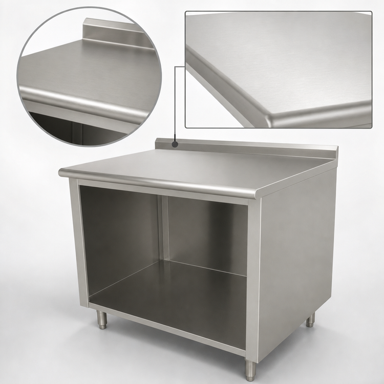 Product image #3 for Advance Tabco 60" x 24" Open Front Cabinet Base Work Table with 14 Gauge 304 Stainless Steel Top and 1-1/2" Rear Up-Turn